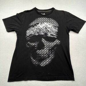 No Fear VINTAGE Y2K Embroidered Bandana Skull "SO CAL" Shirt Black Medium